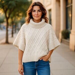 Jillian Nicole Womens Knit Sweater Cowl Neck Dolman Sleeve Size L Ivory‎ Casual